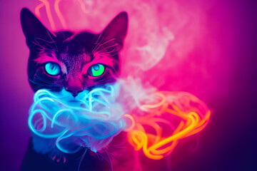 Futuristic cyber cat in cyberpunk style