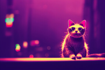 Futuristic cyber cat in cyberpunk style