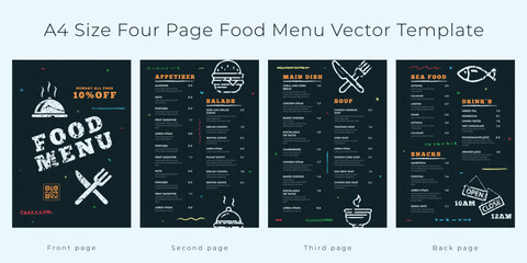 Restaurant cafe menu, template design,
A4 Size, Four page food menu template - obrazy, fototapety, plakaty
