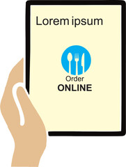 Smartphone or tab food online ordering. Flat style isolated vector illustration. convenient application icon, blank to add brand name. eps 10.