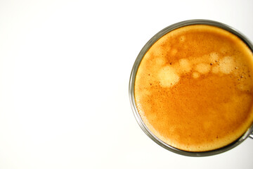 hot black coffee put on white table background