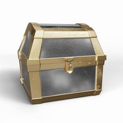Golden with Silver Metal Chest on White Background. 3D Illustration. File with Clipping Path.