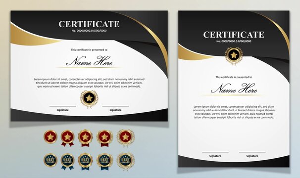Certificate template modern Luxury with Badge and Qr Code for formal, award, academic, graduation, bussiness, honor, diploma