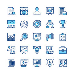 Fototapeta na wymiar Business consulting line icons. Blue color. Vector line icons set