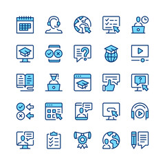 Digital learning line icons. Blue color. Vector line icons set