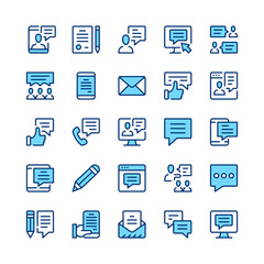 Message line icons. Blue color. Vector line icons set