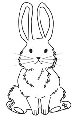  linear drawing of cute lovely pretty bunny, rabbit or hare. Easter symbol or mascot. Vector Ilustration isolated on white background.