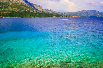 Fototapeta premium Elaphiti islands, turquoise adriatic beach near Korcula, Dalmatia, Croatia