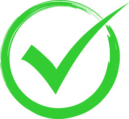 Green check mark icon symbol logo in a circle. Tick symbol green color transparent  © Ade