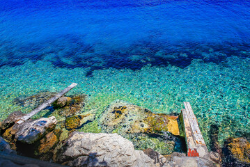Naklejka na ściany i meble Elaphiti islands, turquoise adriatic beach near Korcula, Dalmatia, Croatia