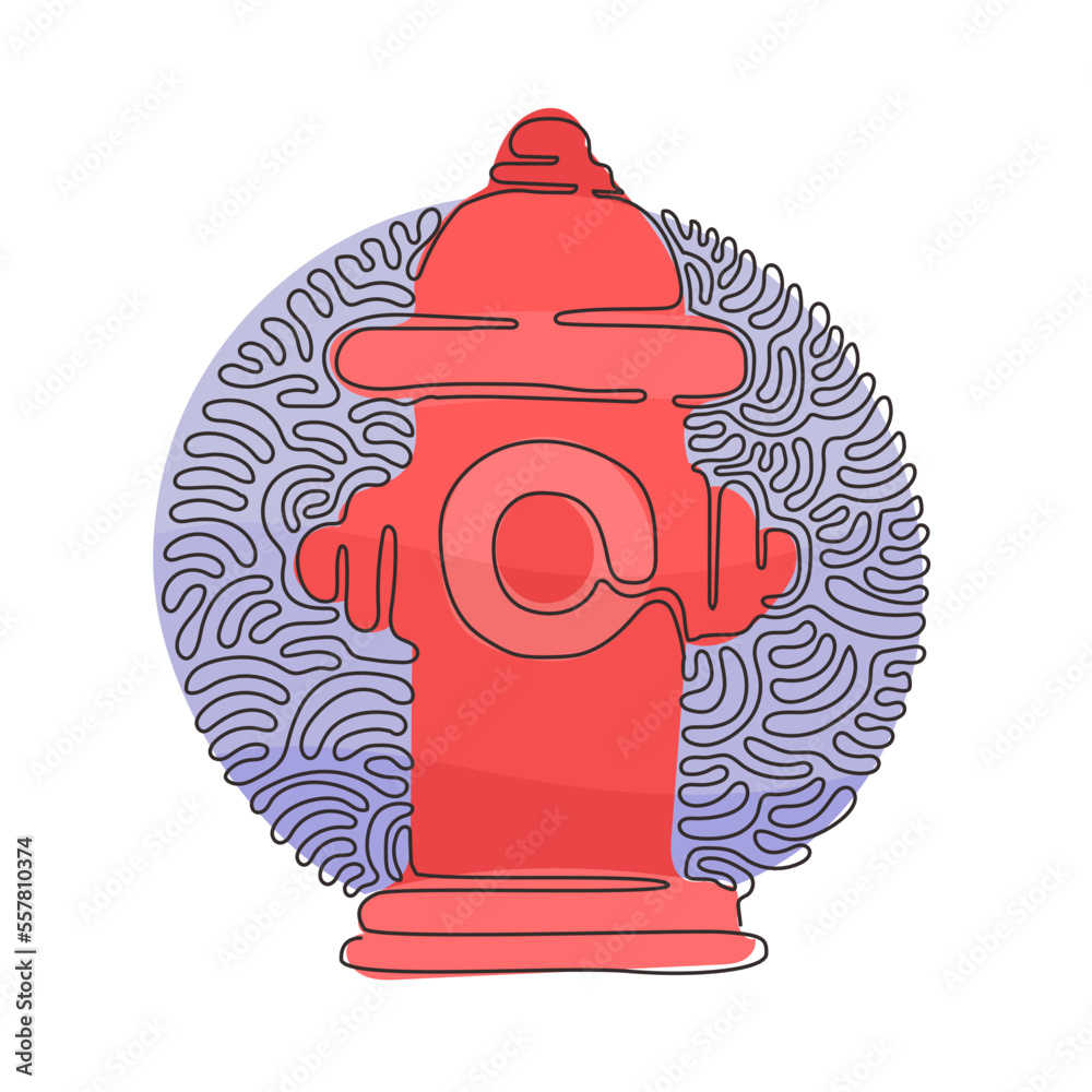 Poster single continuous line drawing red fire hydrant icon. tool used by firefighters for extinguishing fl