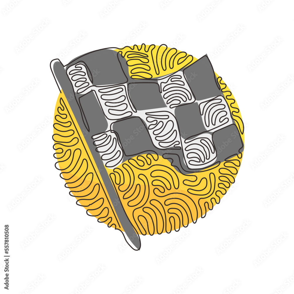 Poster single continuous line drawing flag icon. racing sign. checkered racing flag. black and white flag. 