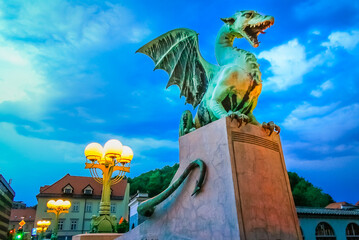 Dragon Bridge, symbol of the city of Ljubljana, Slovenia
