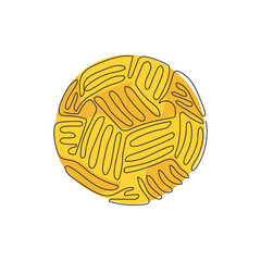 Single one line drawing Sepak Takraw ball or rattan ball. Scissor kick. Concept of team sport, Asian sport game, spirit. Swirl curl style. Continuous line draw design graphic vector illustration