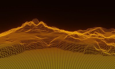3D grid neon topography. Gradient mesh terrain.