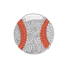 Single continuous line drawing leather baseball ball. American traditional sports game. Baseball. Baseball ball and bats. Swirl curl style. Dynamic one line draw graphic design vector illustration