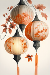 Chinese lanterns hanging for lunar New year, lunar New year decorations in white background, chinese lanterns illustration 