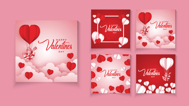 Happy Valentines Day Greeting Background In Papercut Realistic Style. Social Media Post With Gift Boxes And Hearts.Sales Promotion On Valentine's Day.