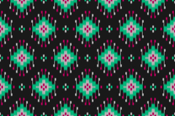 Fabric ikat pattern art. Geometric ethnic seamless pattern traditional. American, Mexican style. Design for background, wallpaper, illustration, fabric, clothing, carpet, textile, batik, embroidery.