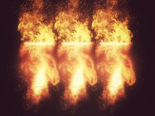 Fototapeta na wymiar 3dレンダリングの燃え上がる横に並んだ三個の赤い七の数字と黒背景