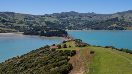 Fototapeta na wymiar lake and mountains - New Zealand Akaroa