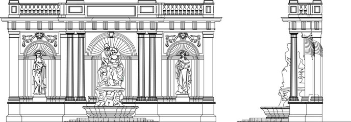 ketch vector illustration of a country style classical baground magnificent statue ornament design.