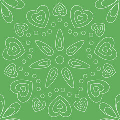 Seamless pattern with colorful of round shape, beautiful white lines on green background. Vector illustration.