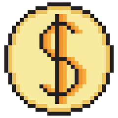 Obraz premium Pixel art dollar coin icon. Vector illustration