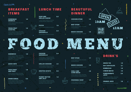 Restaurant cafe menu, template design,
A3 Size, Single page food menu template