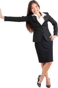 Full length portrait of young businesswoman leaning on wall isolated over white background. PNG, transparent isolated cutout, Can be superimposed on other image or background.

