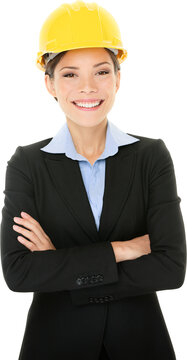 Portrait of confident young female architect standing arms crossed isolated over white background  PNG, transparent isolated cutout, Can be superimposed on other image or background.
