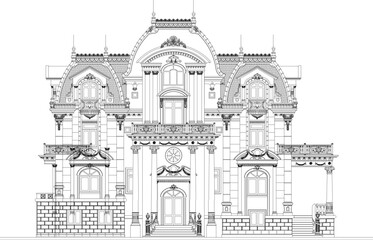 sketch vector illustration of a classic mediterranean style church house