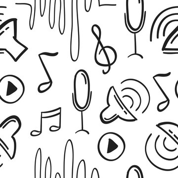 hand drawn music related Seamless pattern