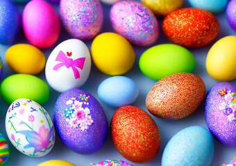 Fototapeta na wymiar Easter fun with Adorable Cute Bunny, rainbows, and egg hunts.
