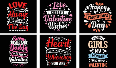 Valentine's day T-shirt Design Bundle. Valentine's day Vector Graphics. Valentine's day Typography t shirt design