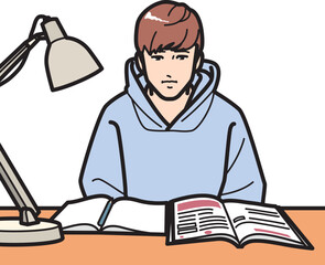 勉強、参考書を前に呆然とする男子