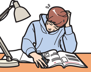 勉強に悪戦苦闘する男子