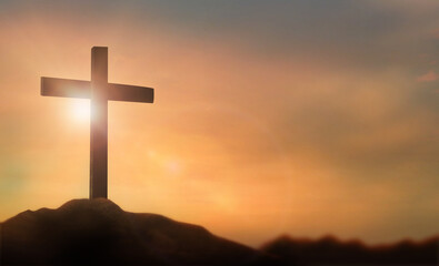 christmas concept, crucifixion of Jesus Christ , cross sunset, easter good friday