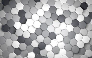 3d render. Illustration grey black and white hexagonal background with random height and one color. suitable for your background and graphic resources.