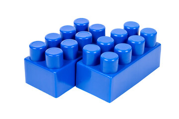 Blue blocks of a children's construction set on a white background.