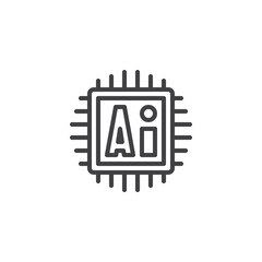 AI computer chip line icon
