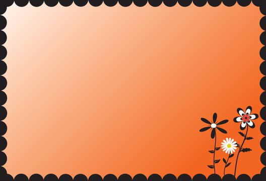 Flowers On Bright Orange Background With Black Scalloped Edge