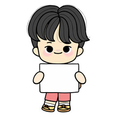 student with paper name tag