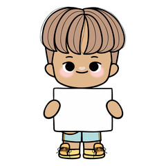 student with paper name tag