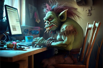 Internet Troll - online trolls are a part of everyday life thanks to connected technologies that allow us safe distance to voice controversial opinions unchecked. generative AI