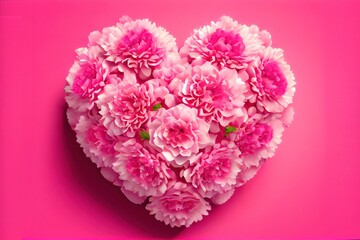 Pink Carnation Heart - 3D generative AI image of a heart made of flowers to celebrate Valentine's Day 2023. February holiday celebration of love, romance, and caring with a modern look and feel