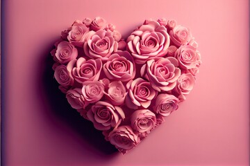 Pink Rose Heart - 3D generative AI image of a heart made of flowers to celebrate Valentine's Day 2023. February holiday celebration of love, romance, and caring with a modern look and feel