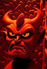 Satan in Hell - The devil is a red demon living in the hellish underworld of Catholic religions. This character is made by generative AI to represent beelzebub, the prince of darkness himself