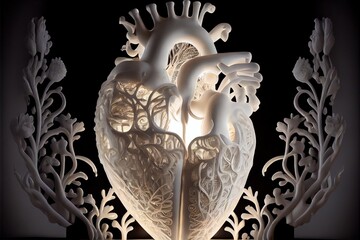 Intricate and Ornate 3D Rose Sculpture -- abstract heart concept design made with contemporary aesthetic by generative AI for February's Valentine's Day holiday to celebrate love and romance