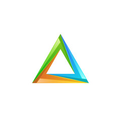 colorful triangle logo design in luxury 3D style, play icon, music player, letter a logo, abstract triangle